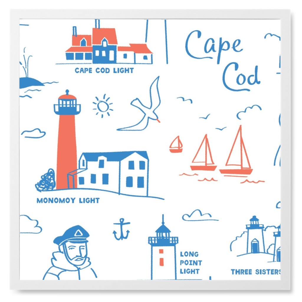 Cape Cod- Blue Photo Tile, White, Framed, 8x8, Blue, True Blue