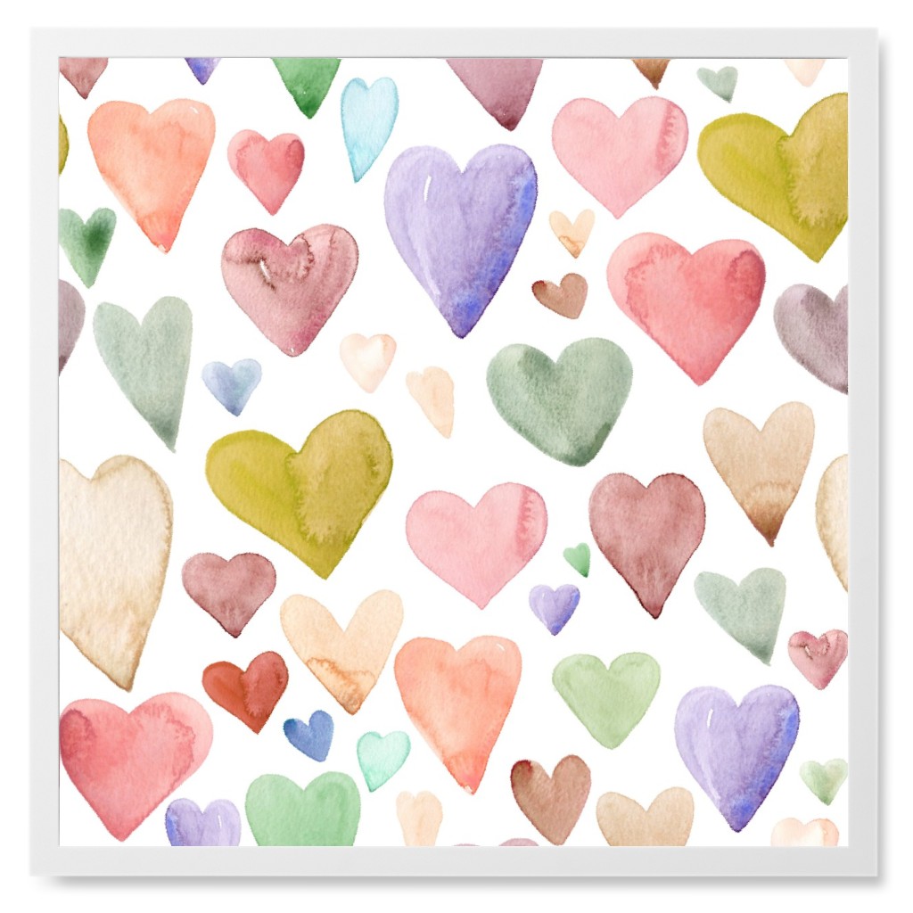 Earth Tone Hearts - Multi Muted Photo Tile, White, Framed, 8x8, Multicolor