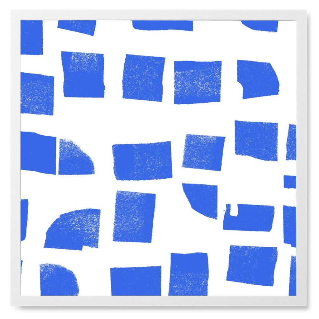 Blue Check Photo Tile, White, Framed, 8x8, Blue