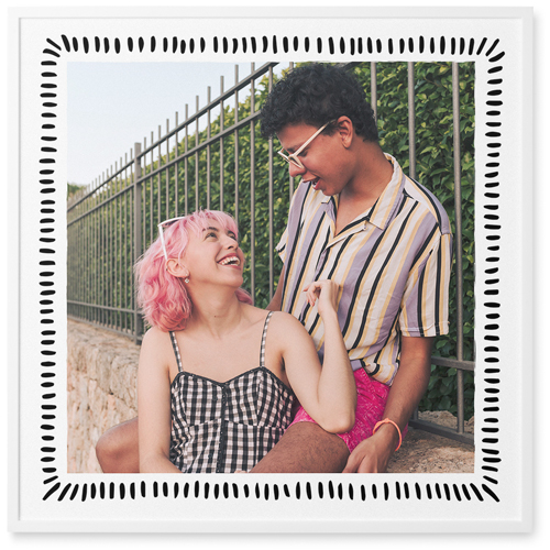 Dashing Border Photo Tile, White, Framed, 12x12, Black, black