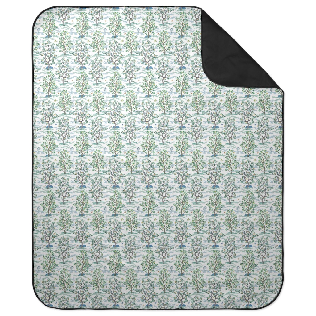 Citrus Trees - Blue and Green on White Picnic Blanket, Green, Classic Green