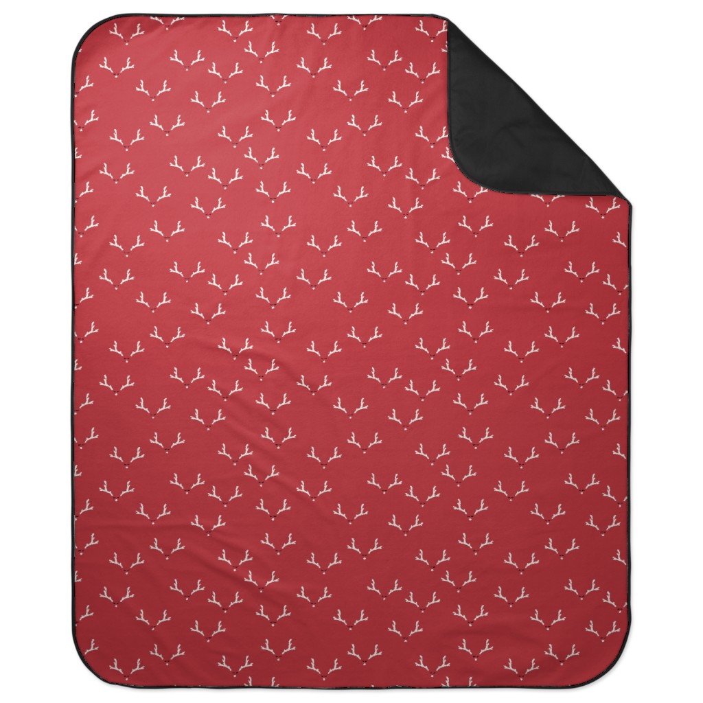 Christmas Reindeer Antlers - Red Picnic Blanket, Red