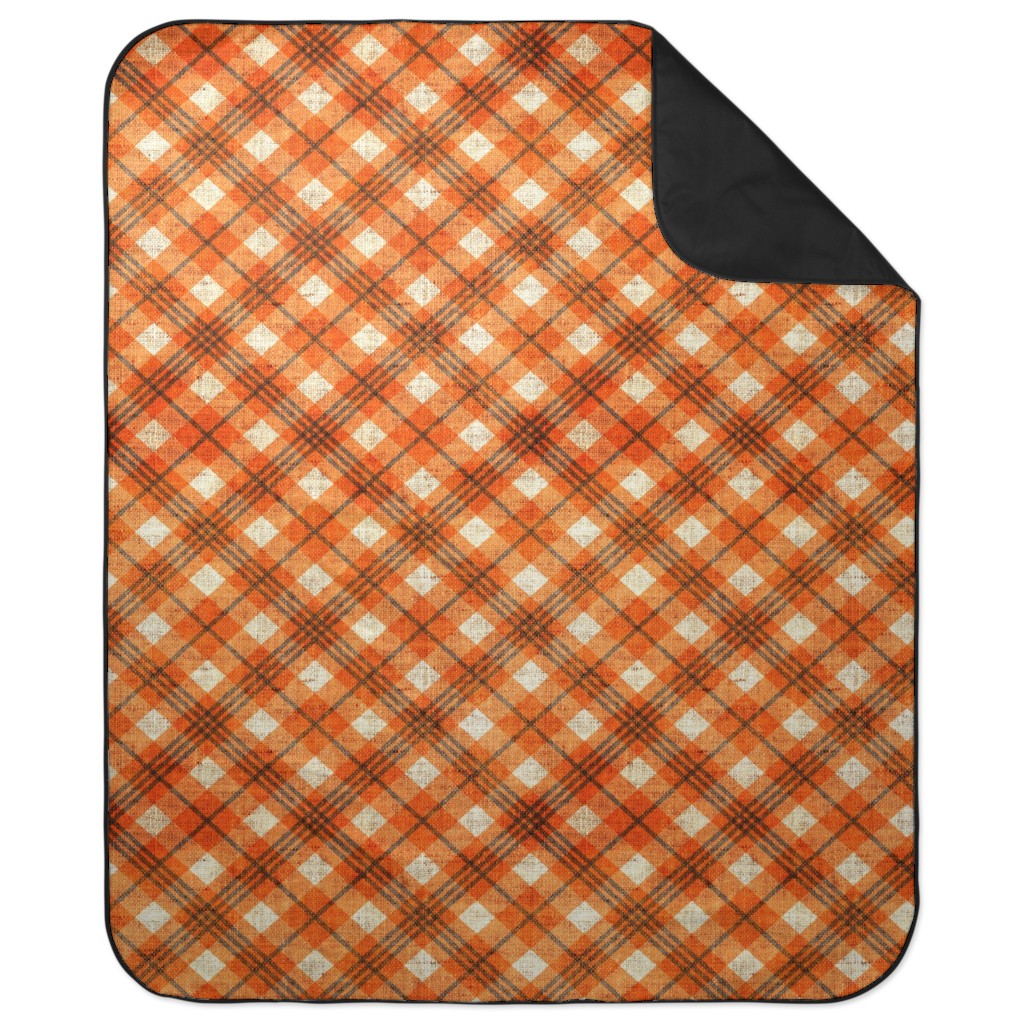 Burlap Plaid - Orange and Grey Picnic Blanket, Orange