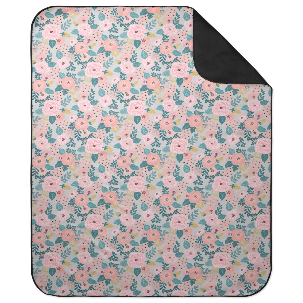 June Botanicals - Gray Picnic Blanket, Pink