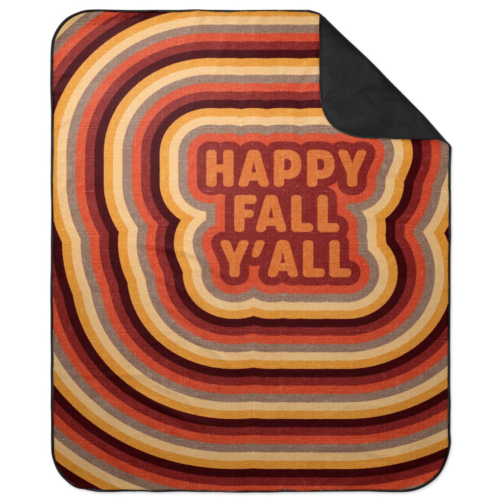 Retro Happy Fall Y'all - Multi Picnic Blanket, Orange, Orange
