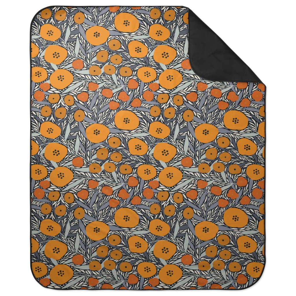 Eloise Floral - Orange Picnic Blanket, Orange