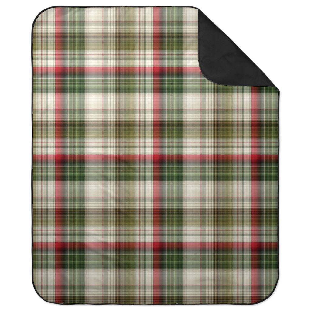 Christmas Plaid - Green, White and Red Picnic Blanket, Green