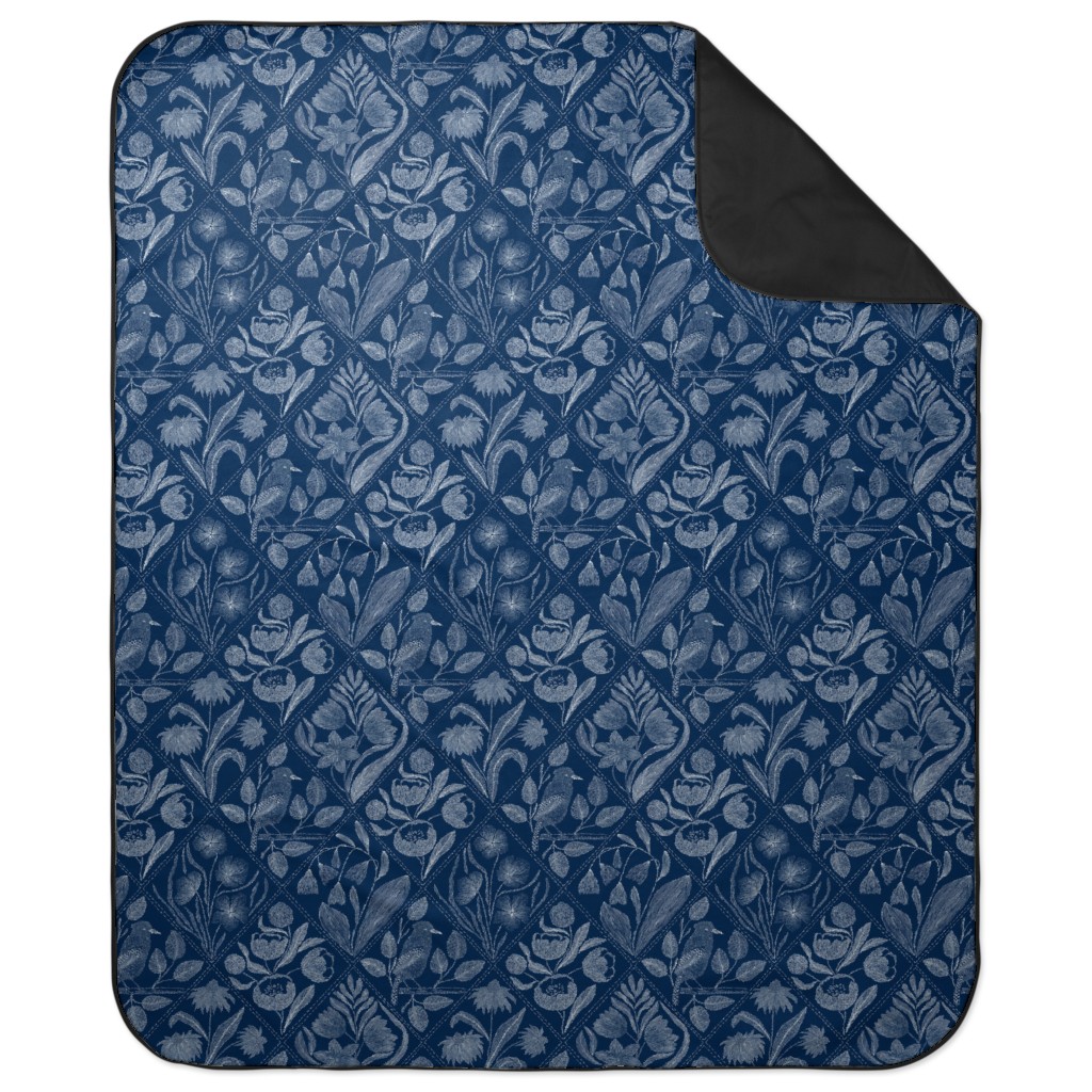 Toile De Joy - Blue Picnic Blanket, Blue, True Blue