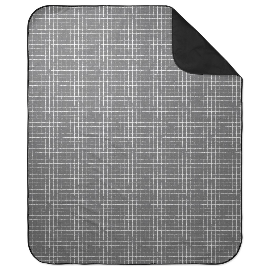 Minimalist Distorted Grid Picnic Blanket, Gray