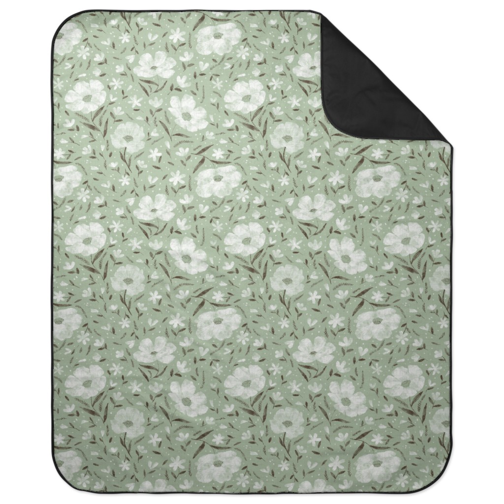 Charlotte Floral - Sage Picnic Blanket, Green