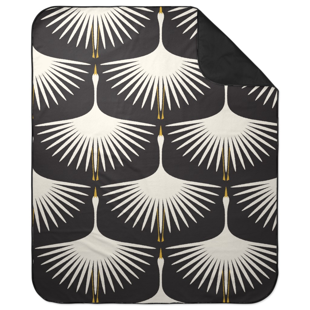 Art Deco Swans - Cream & Black Picnic Blanket, Black