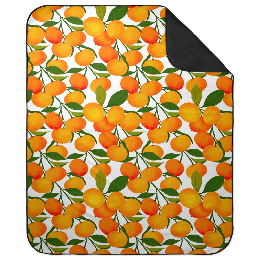 Tangerine Dreams - Orange on White Picnic Blanket, Orange