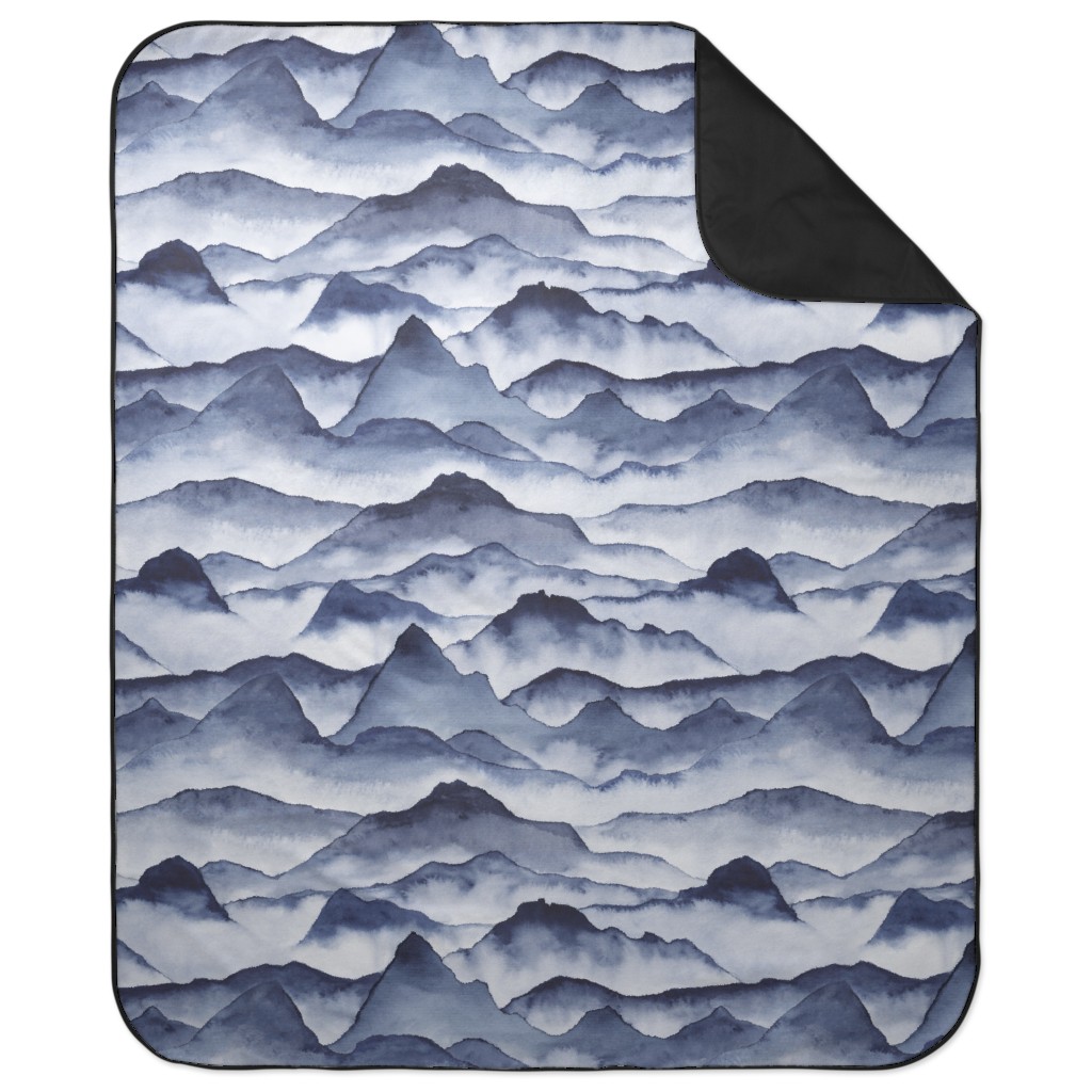 Watercolor Mountains - Blue Picnic Blanket, Blue, True Blue