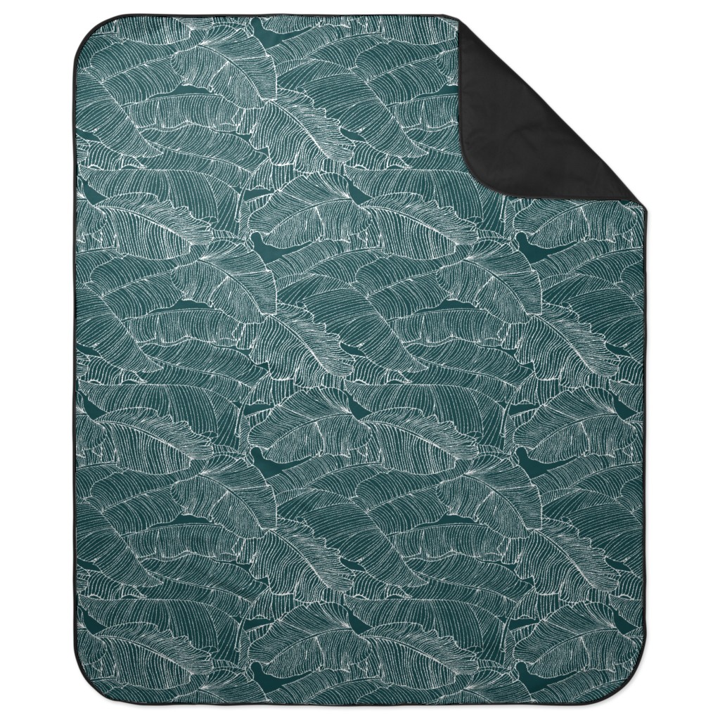 Banana Leaf - Teal Picnic Blanket, Green, Classic Green