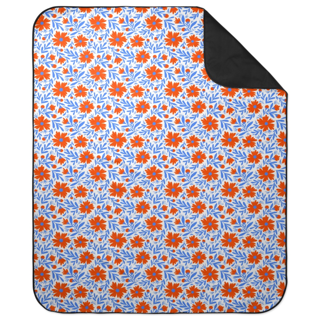 Floral Drop - Red and Blue Picnic Blanket, Blue, True Blue