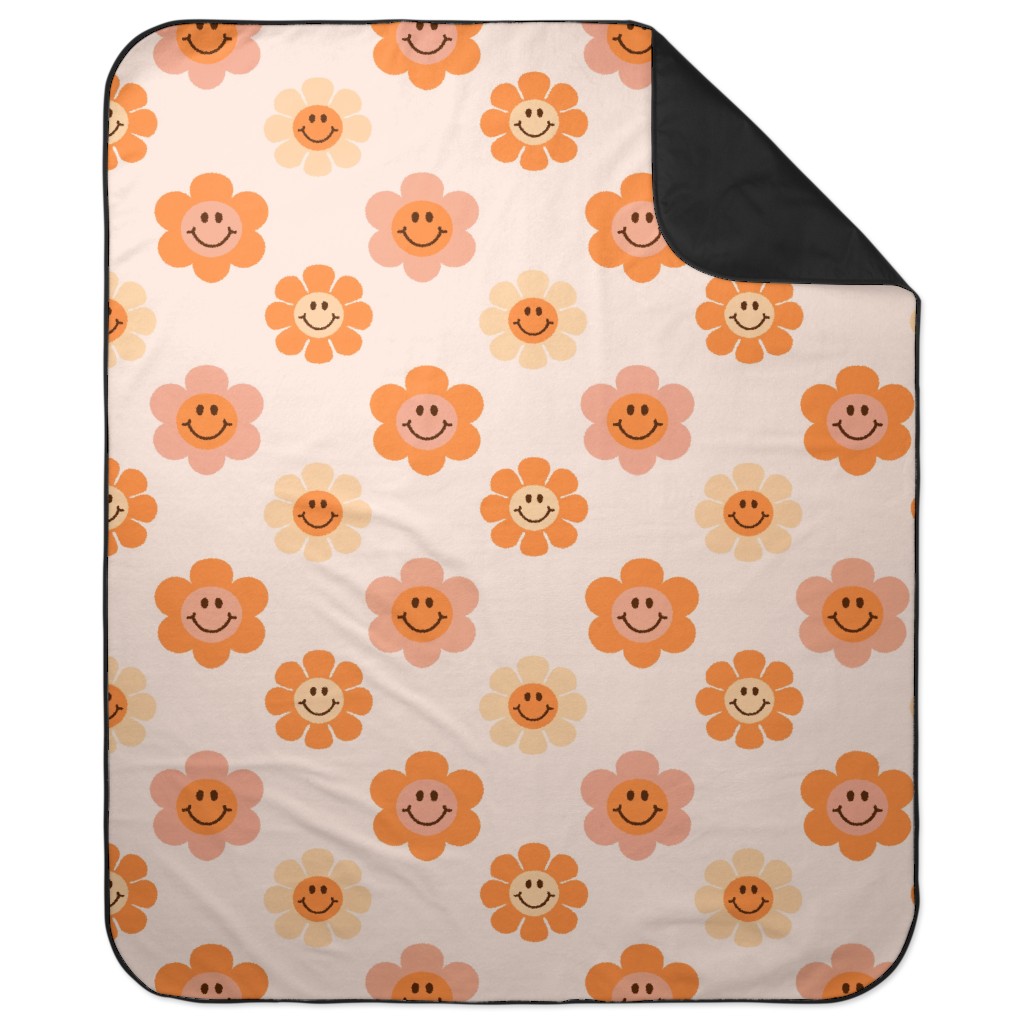 Smiley Floral - Orange Picnic Blanket, Orange