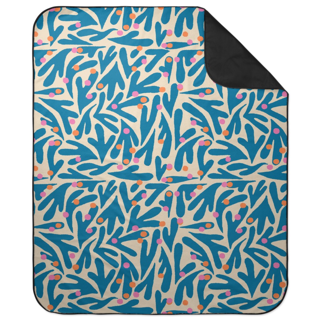 Funky Floral - Blue and White Picnic Blanket, Blue, True Blue