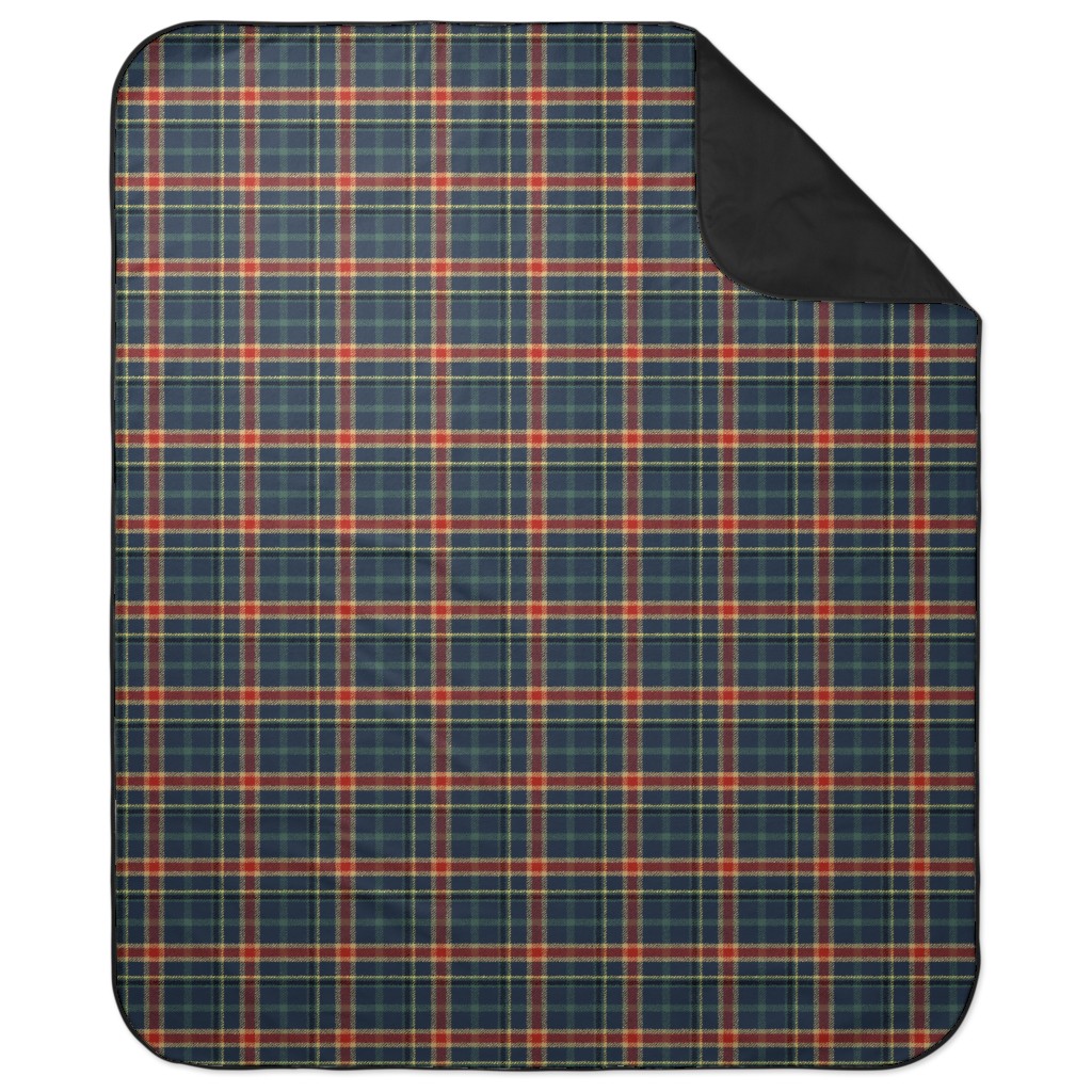 Navy Blue and Pine Plaid Picnic Blanket, Multicolor