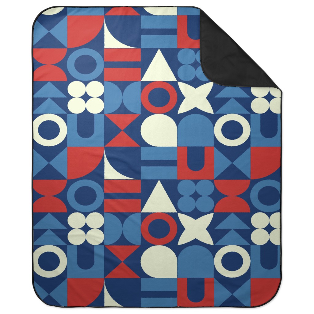 Abstract Shapes - Red, White and Blue Picnic Blanket, Multicolor