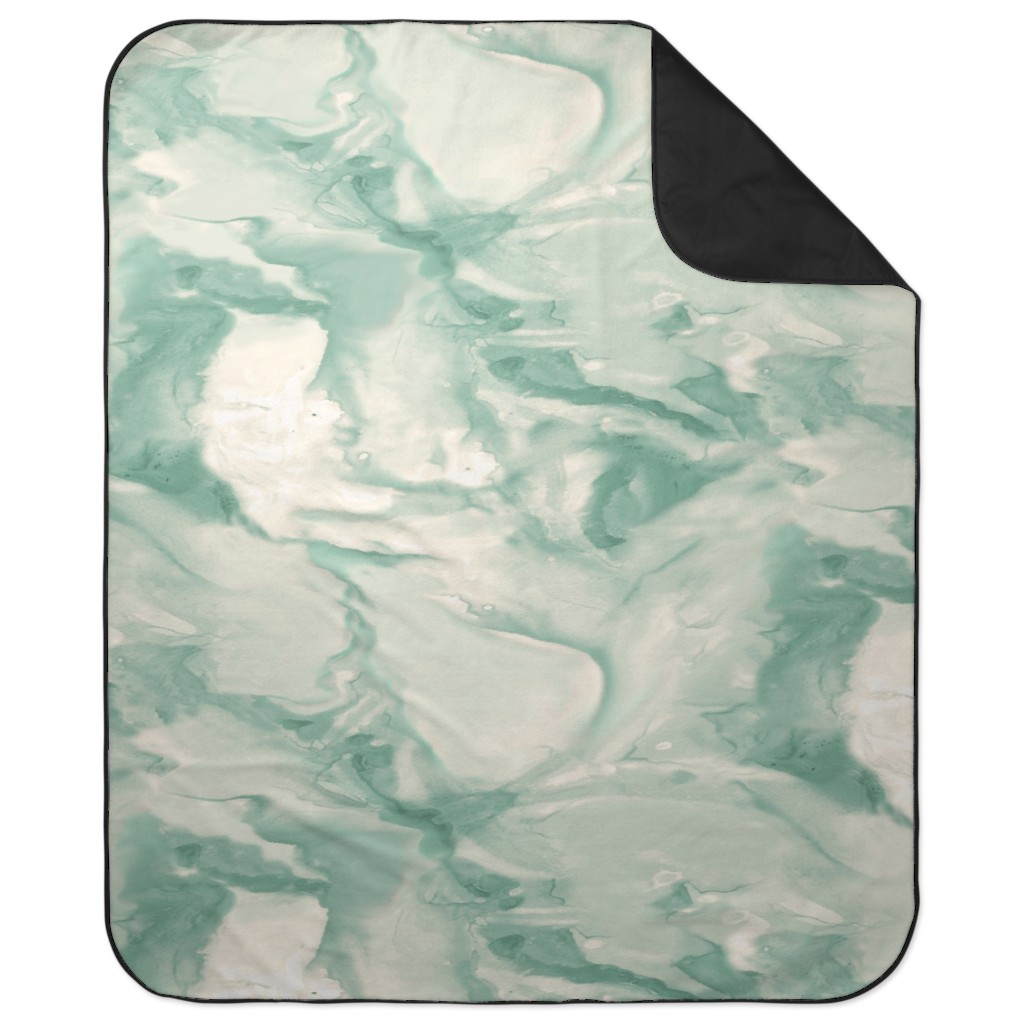 Abstract Watercolor Marble Picnic Blanket, Green