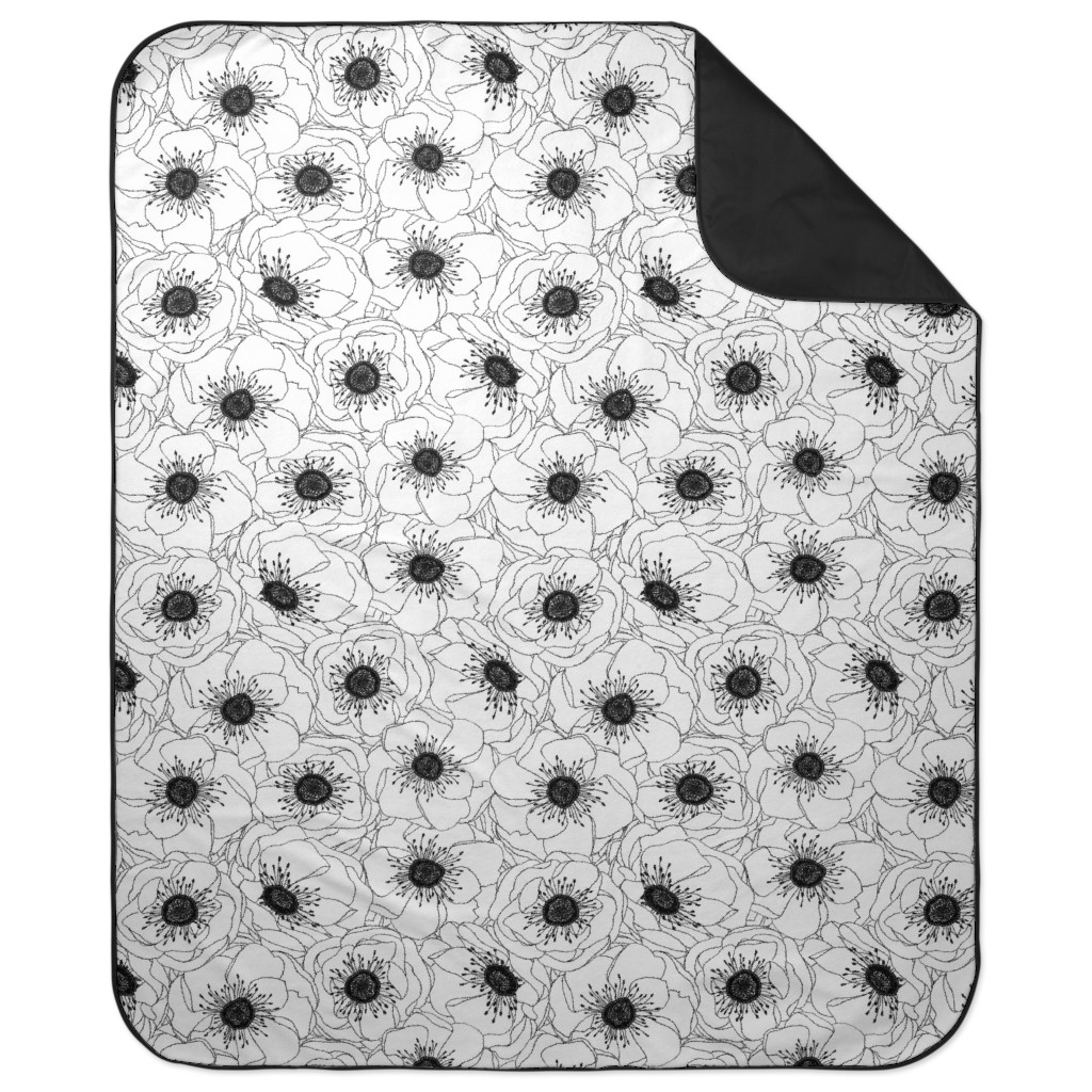 White Anemones - Neutral Picnic Blanket, White, White
