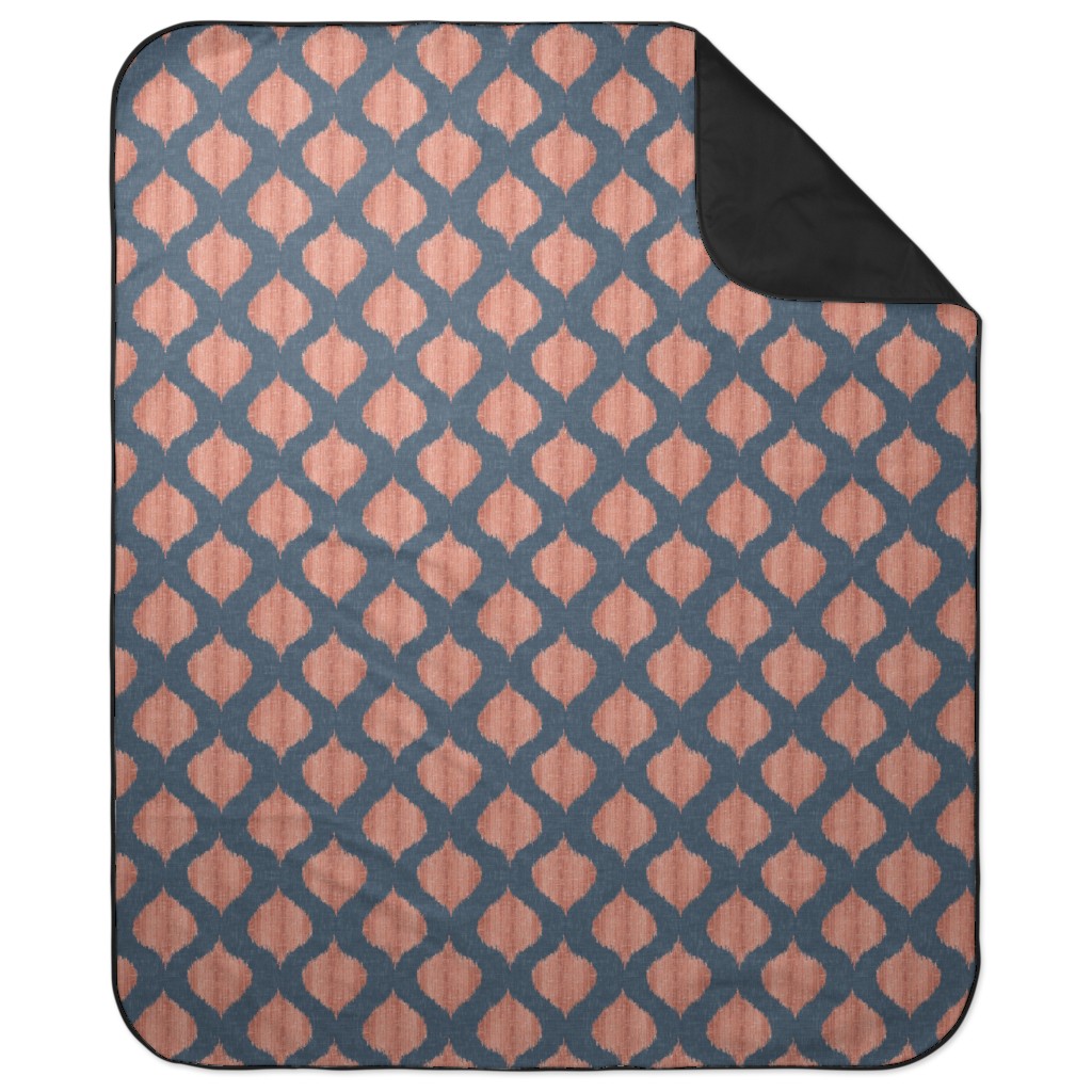 Lela Ikat - Navy and Coral Picnic Blanket, Blue