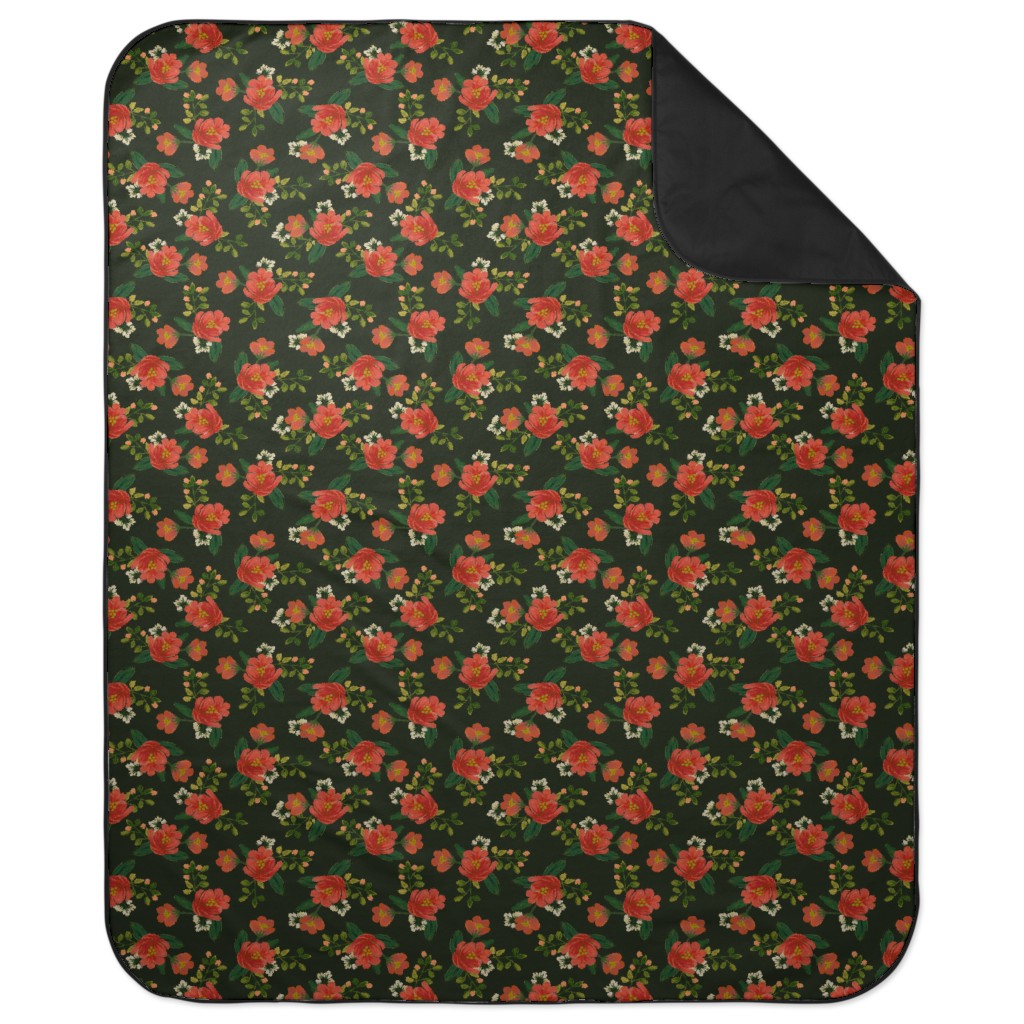 Holiday Floral Picnic Blanket, Green