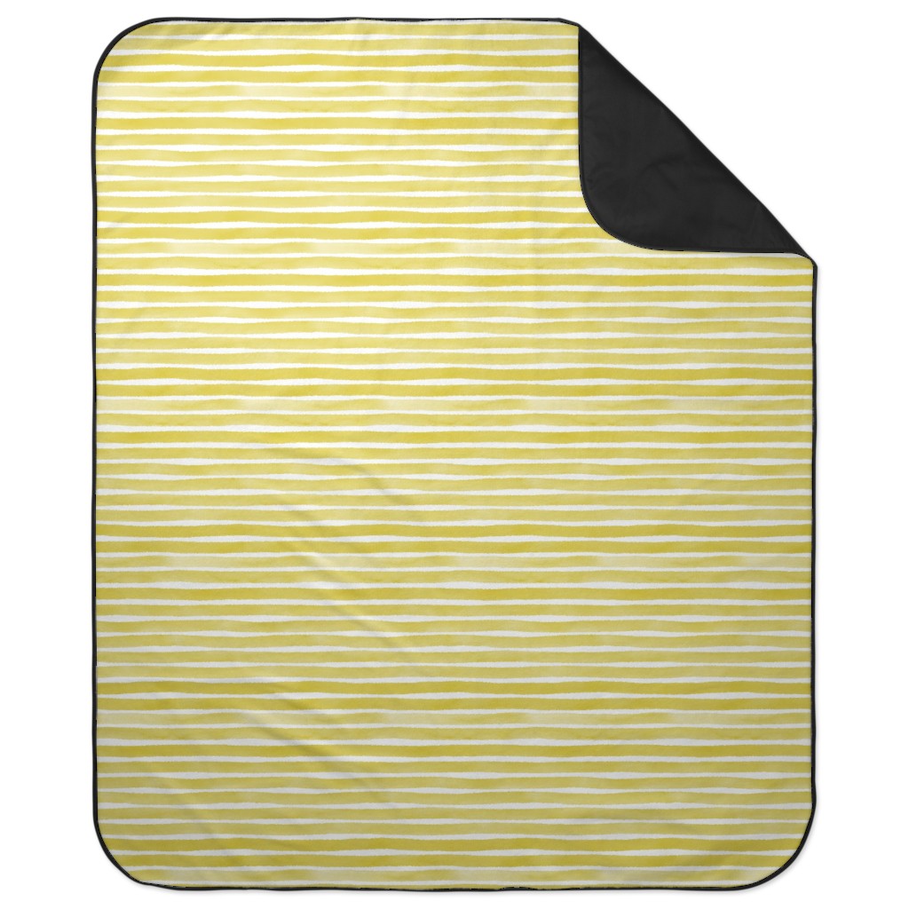 Imperfect Watercolor Stripes Picnic Blanket, Yellow