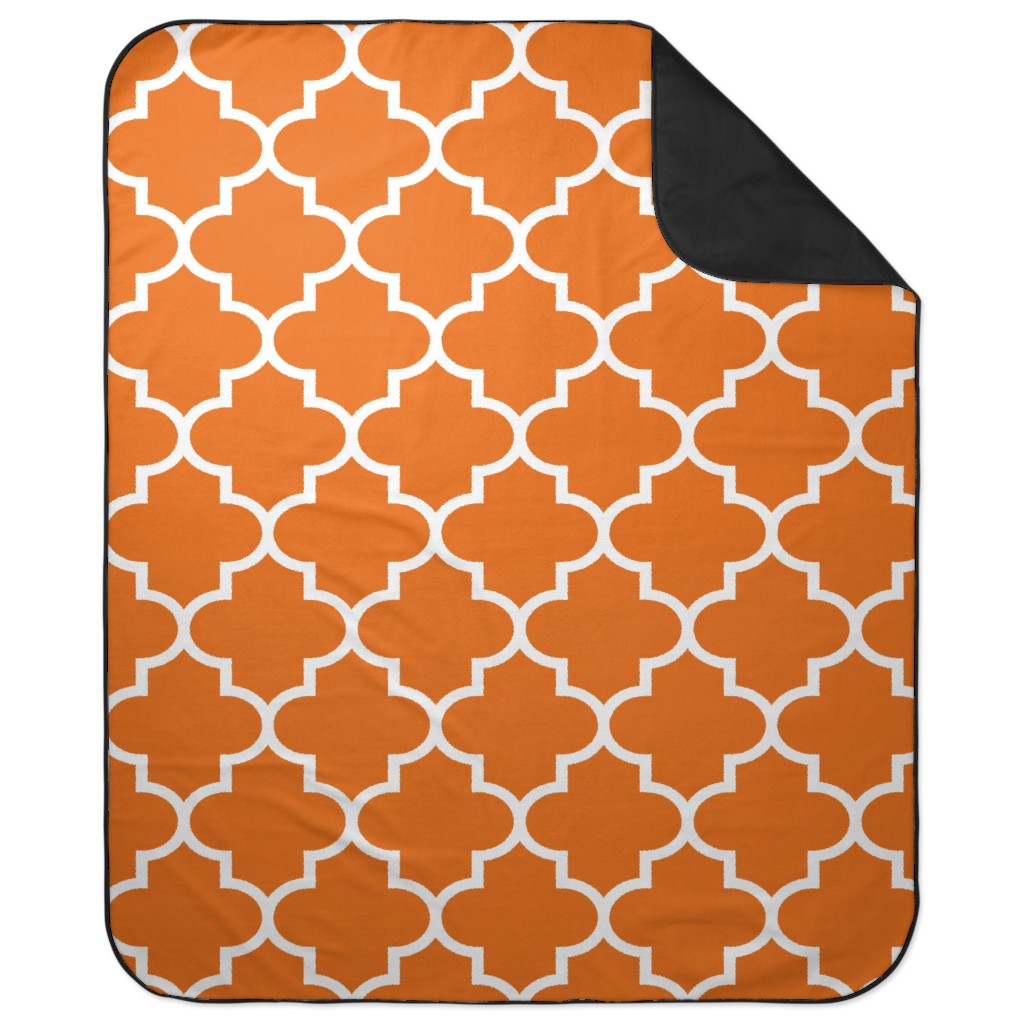 Quatrefoil - Orange Picnic Blanket, Orange, Orange