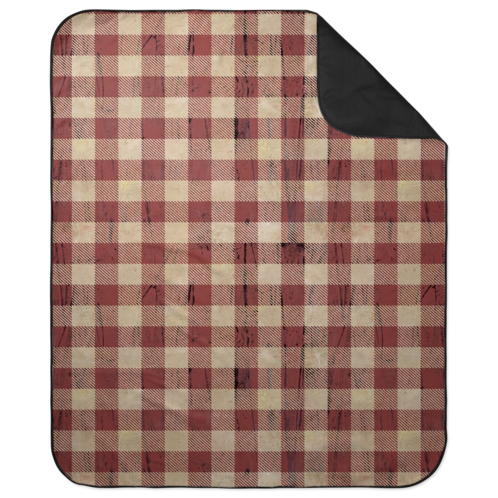 Rustic Buffalo Plaid - Red Picnic Blanket, Red
