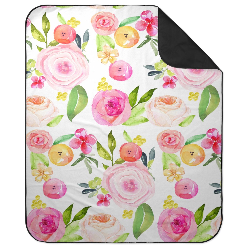 Spring Peonies, Roses, and Poppies - Pink Picnic Blanket, Pink