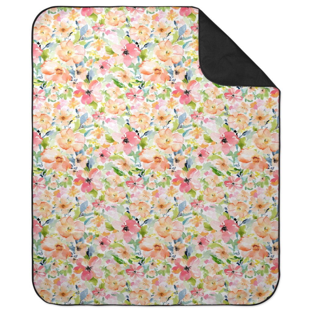 Floral Love Print Picnic Blanket, Multicolor
