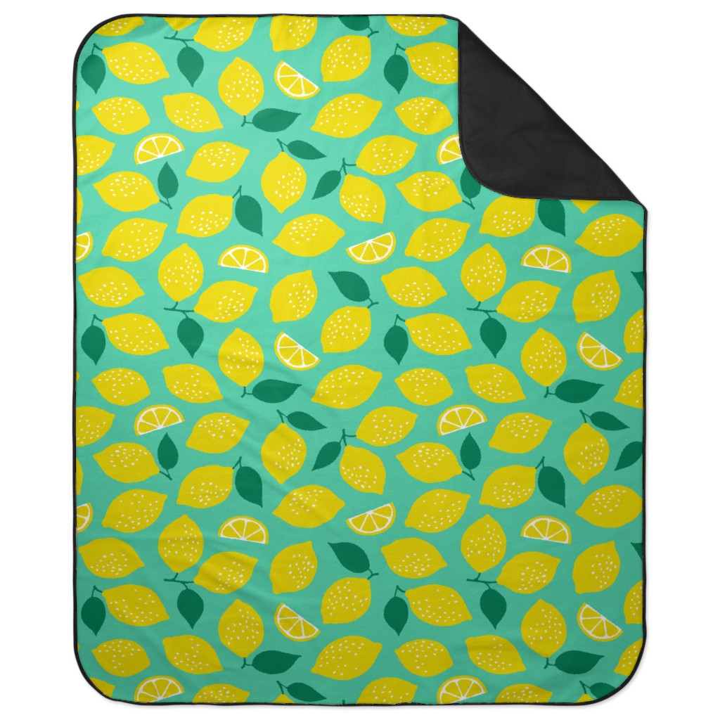 Summer Lemons - Mint Picnic Blanket, Yellow
