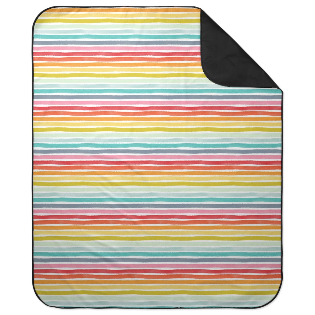 Imperfect Watercolor Stripes Picnic Blanket, Multicolor