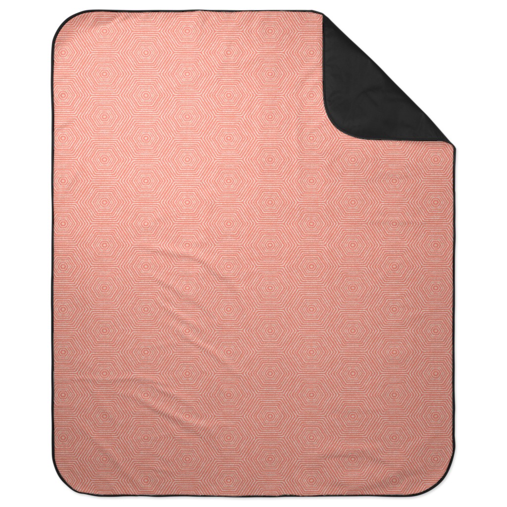 Concentric Hexagons Picnic Blanket, Orange, Dusk Pink