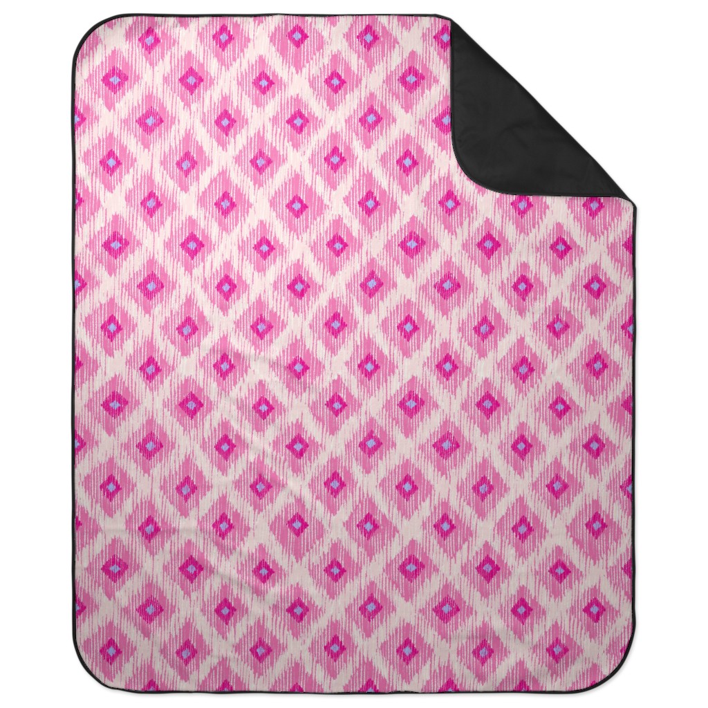 Ikat - Pink With Blue Picnic Blanket, Pink