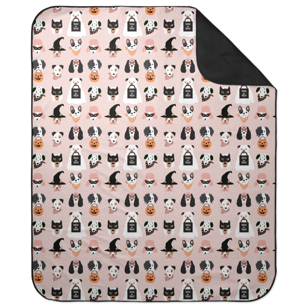 Halloween Puppies on Light Pink Picnic Blanket, Multicolor
