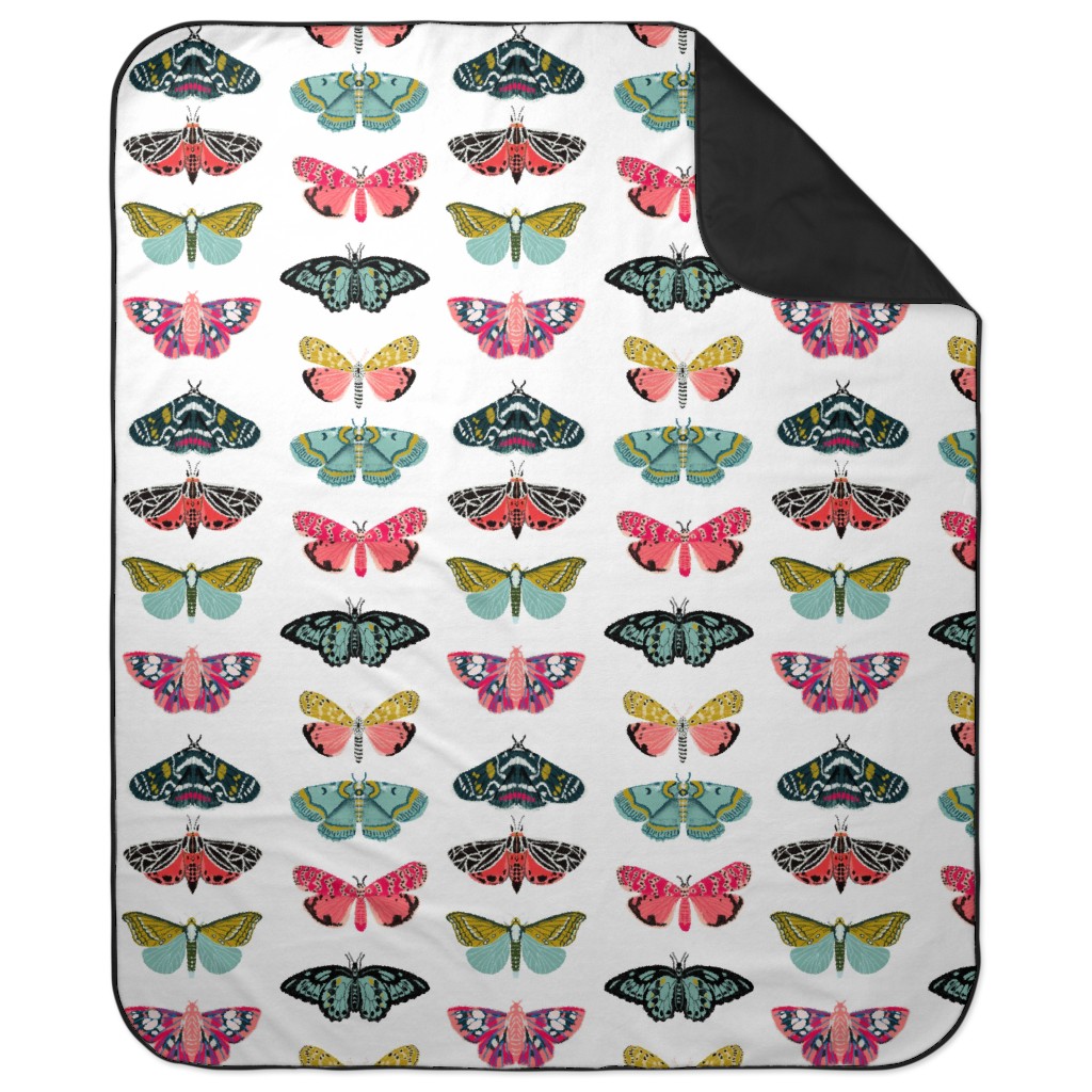 Moths and Butterflies - Multi on White Picnic Blanket, Multicolor