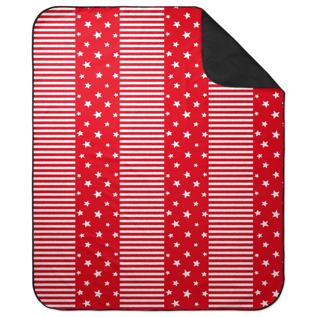 Stars and Stripes - Red and White Picnic Blanket, Red, Red