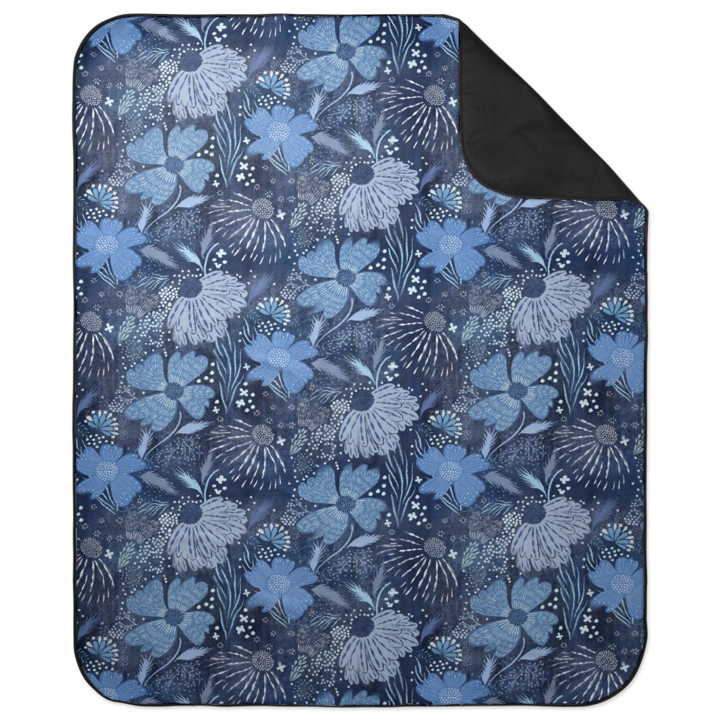 Shibori Flower Abundance - Blue Picnic Blanket, Blue, True Blue