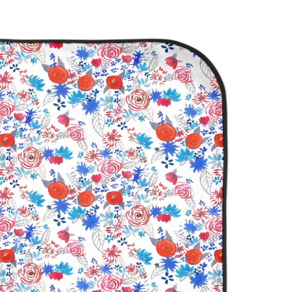 Patriotic Watercolor Floral Red White And Blue Picnic Blanket