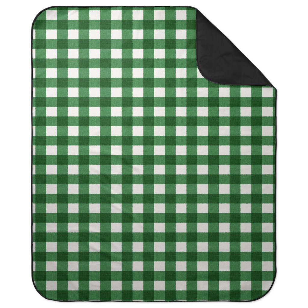 Gingham Linen - Green Picnic Blanket, Green