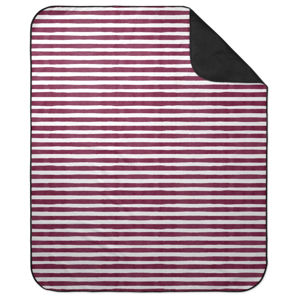 Stripe - Maroon Picnic Blanket, Red, Red