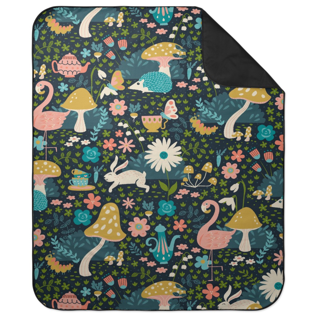 Wandering in Wonderland - Dark Picnic Blanket, Multicolor
