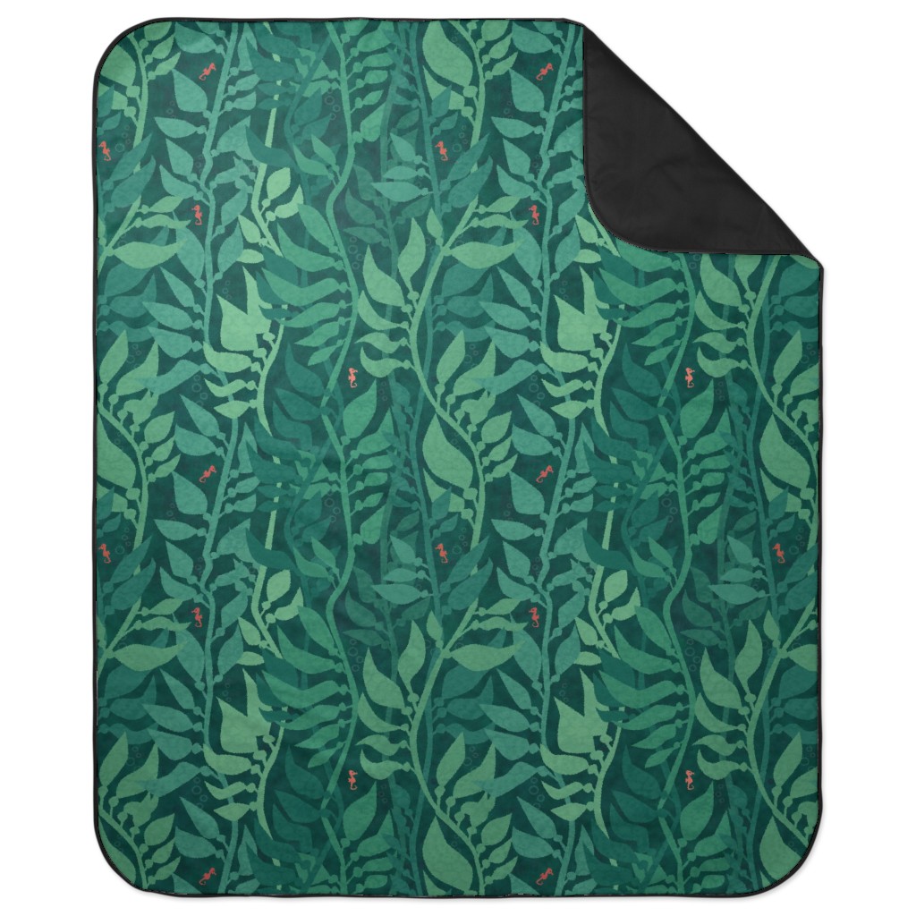 Mermaid Wonderland Kelp - Green Picnic Blanket, Green