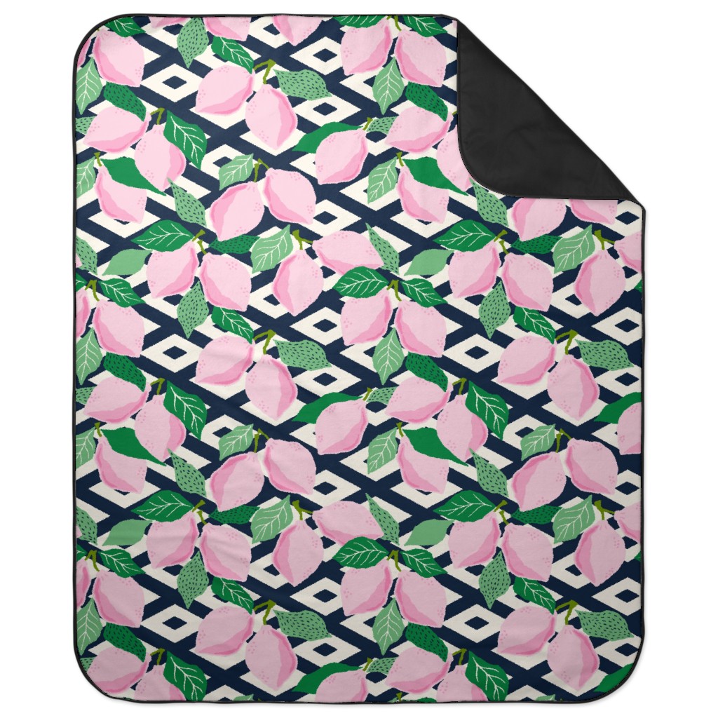 Papercut Lemons - Pink Picnic Blanket, Multicolor
