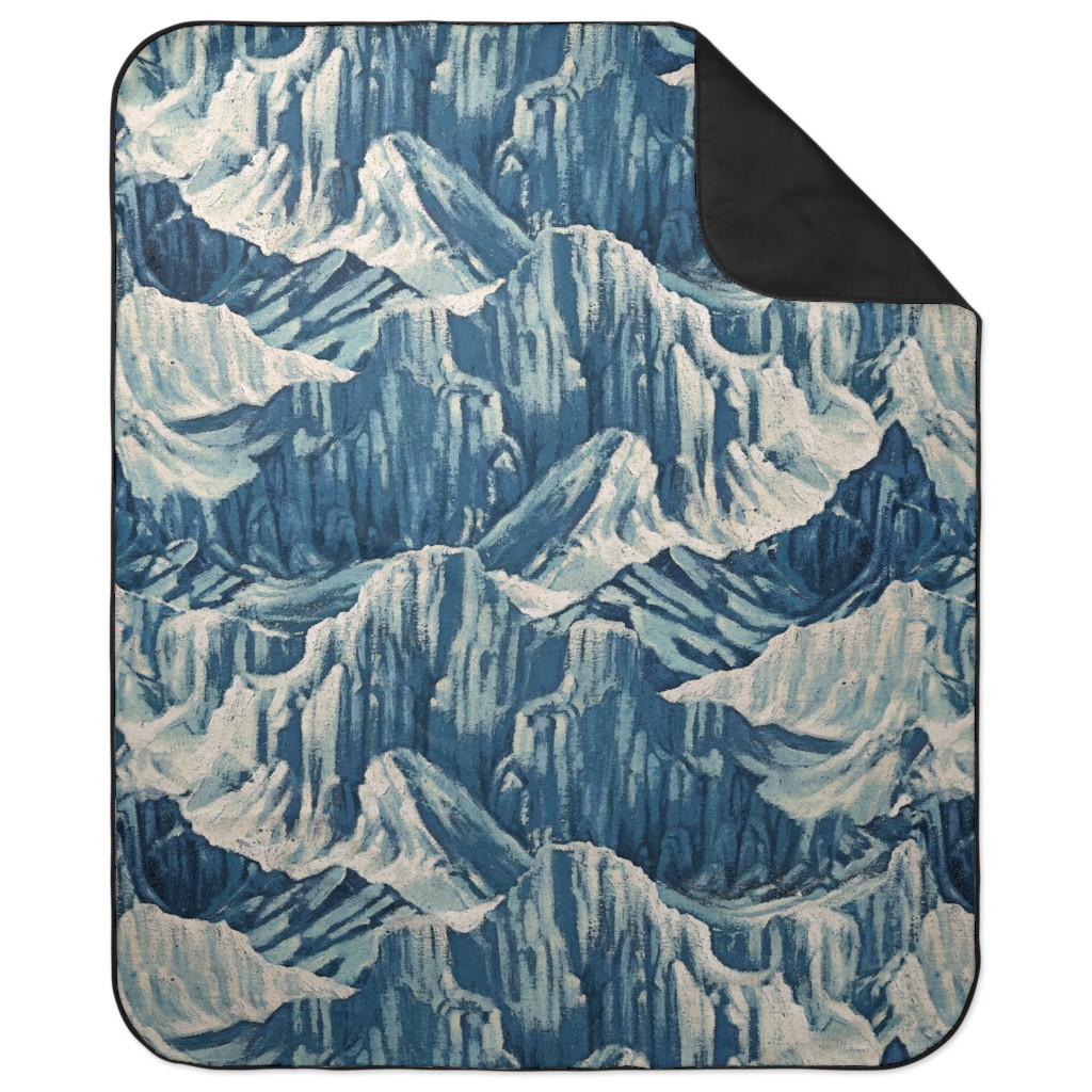 Vintage Snowy Mountains - Blue Picnic Blanket, Blue