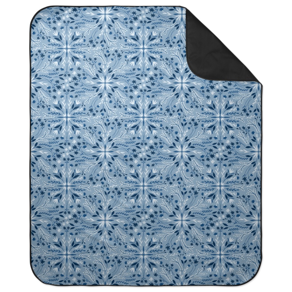 Dotty Floral - Blue Picnic Blanket, Blue, True Blue