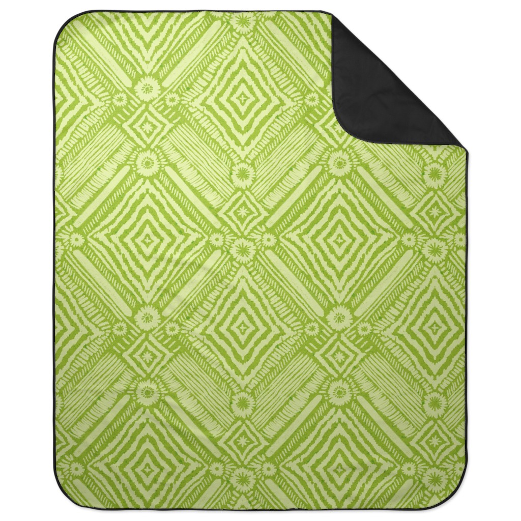 Textural Diamonds - Green Picnic Blanket, Green