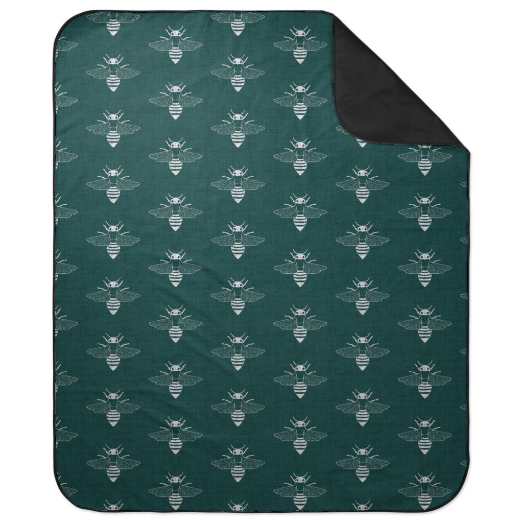 Bees - Green Picnic Blanket, Green